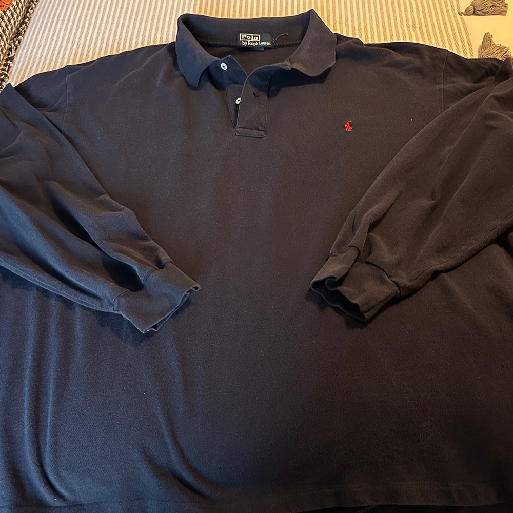 Mens Polo Ralph Lauren Navy Blue Long Sleeve 100% Cotton Mesh Polo size 3XLT